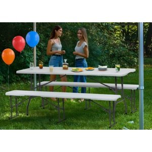 AUTRONIC zahradní set, 1 stůl AZ-K1002 WT, 2 lavice AZ-K1001 WT bílý, skládací